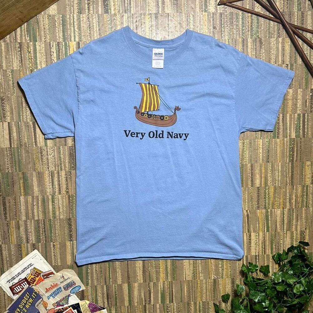 Y2K Blue Old Navy Comedy Joke Tee Mens Large Boxy Fit Humor Funny Graphic Shirt